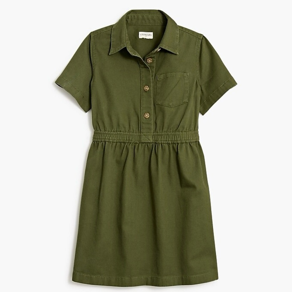 J. Crew Girls Crewcuts Army Green Short Sleeve Collared Shirt Dress